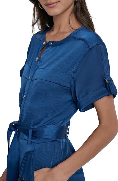 Dkny Twill Utility Jumpsuit In Blue