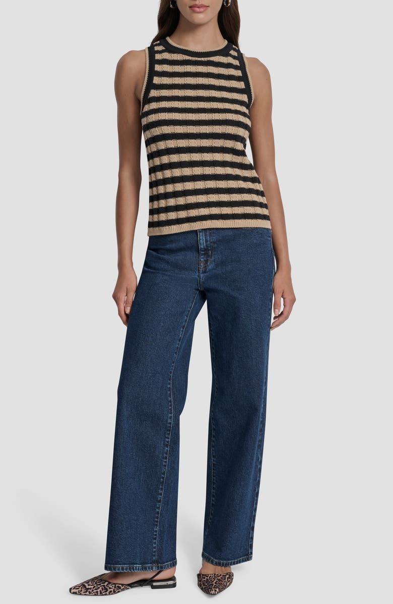 DKNY Jeans Stripe Rib Knit Sleeveless Top, Alternate, color, Travertine/ Black