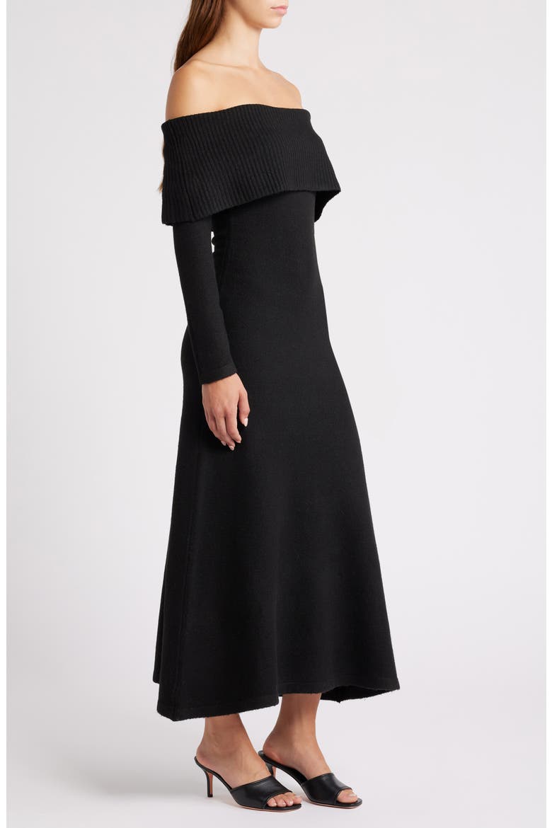 Off the Shoulder Long Sleeve Knit Dress, Alternate, color, BLACK