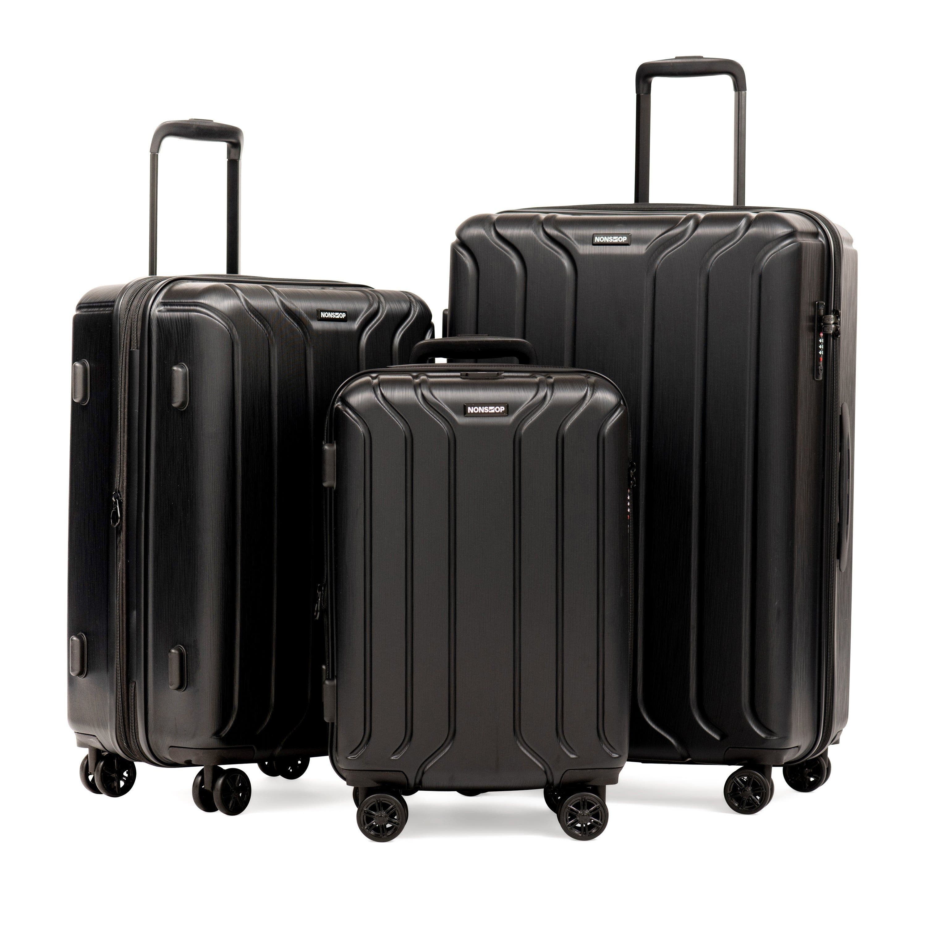NONSTOP New York 3 Piece Set (20" 24" 28") 4-Wheel Luggage Set + 3 packing cubes, Alternate, color, Black