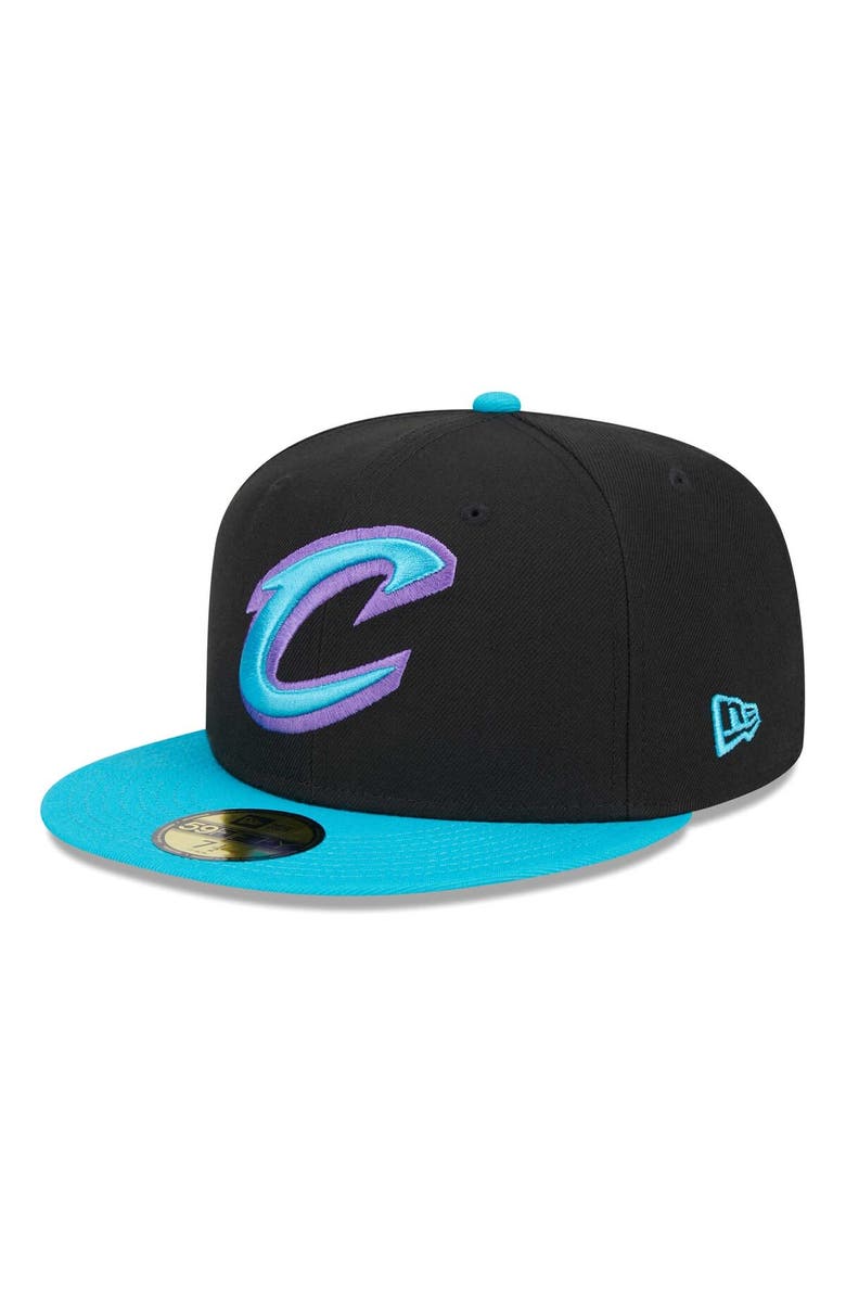 New Era Men's New Era Black/Turquoise Cleveland Cavaliers Arcade Scheme 59FIFTY Fitted Hat, Main, color, 