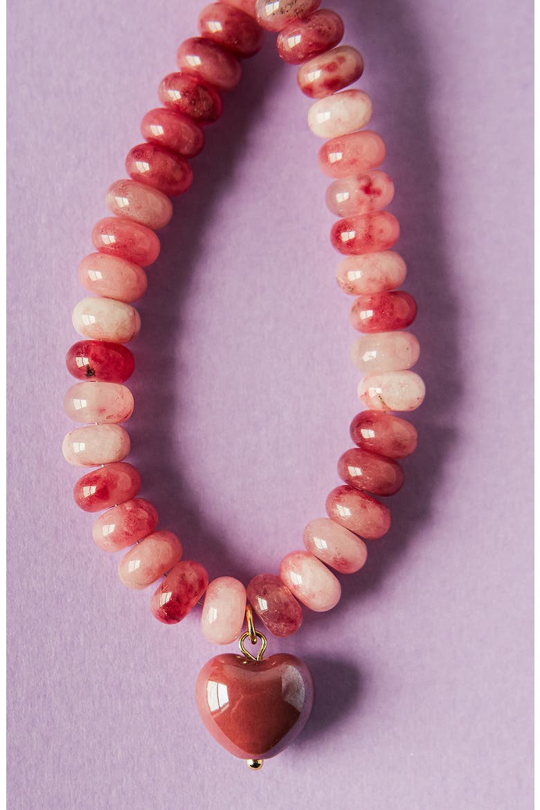 Alice Beaded Heart Pendant Necklace, Alternate, color, PINK