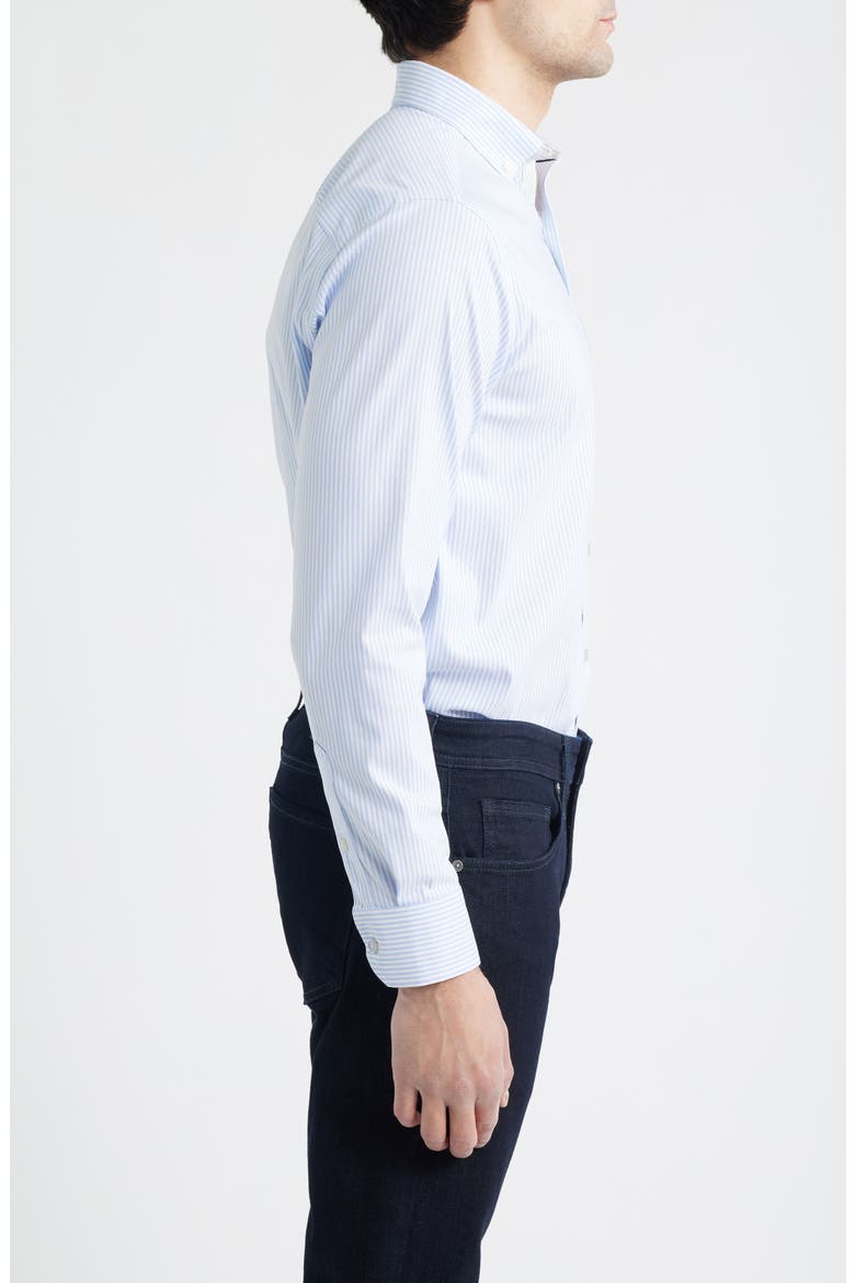Ovation Stripe Non-Iron Stretch Cotton Button-Up Shirt, Alternate, color, BLUE STRIPED OXFORD