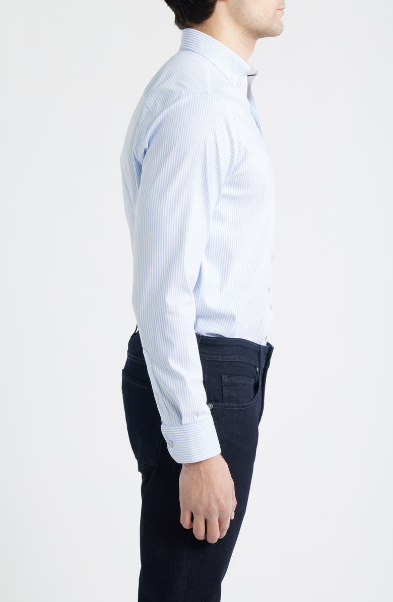 Johnston & Murphy Ovation Stripe Non-Iron Stretch Cotton Button-Up Shirt, Alternate, color, Blue Striped Oxford