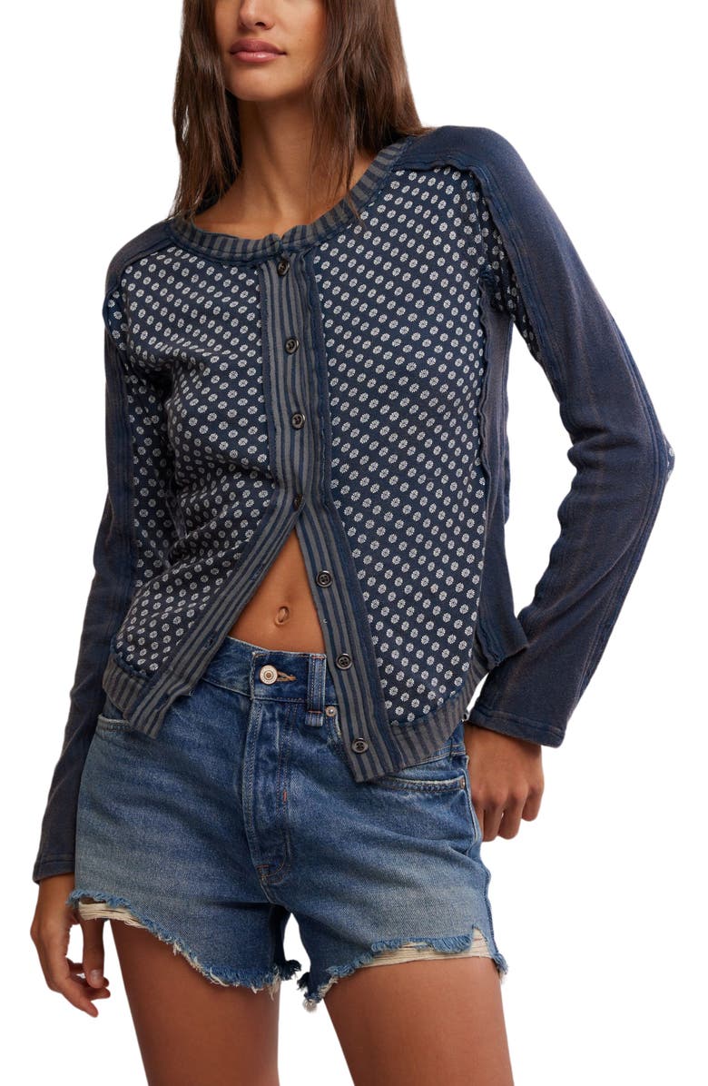 Free People Instant Classic Floral Print Cotton Button-Up Knit Top, Main, color, 