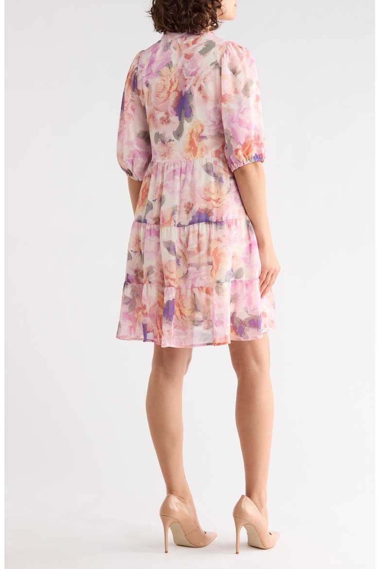 Print Tiered Dress, Alternate, color, IVORY/ LILAC