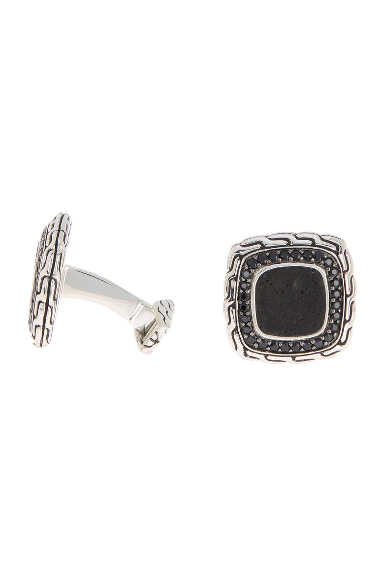 Sterling Silver Classic Chain Black Sapphire Cuff Links, Main, color, SILVER