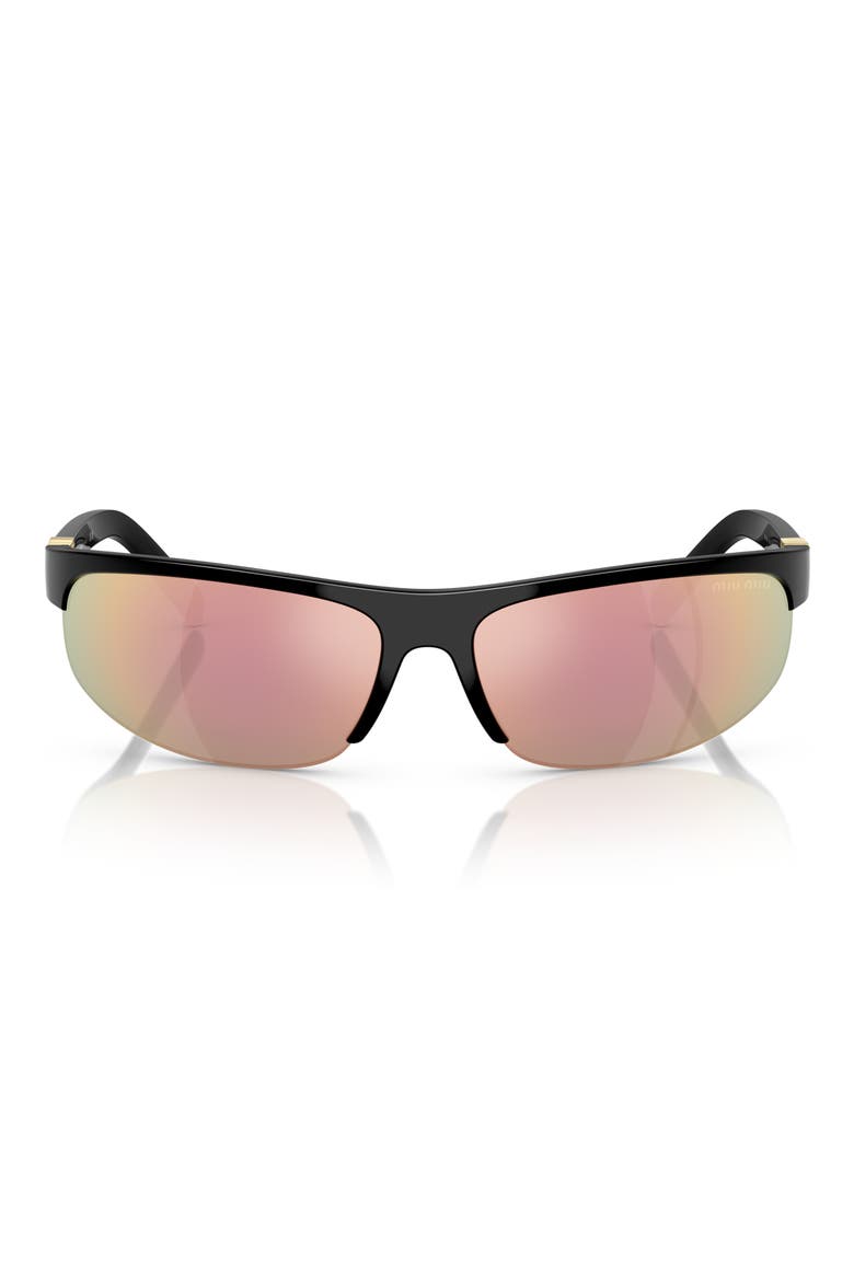 70mm Oversize Oval Semirimless Sunglasses, Alternate, color, BLACK