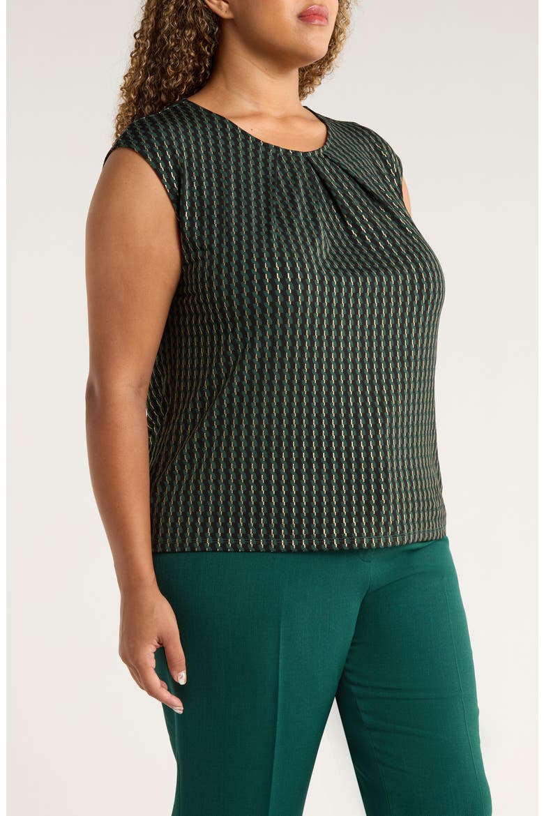 Pleat Neck Sleeveless Top, Alternate, color, EVERGREEN MULTI