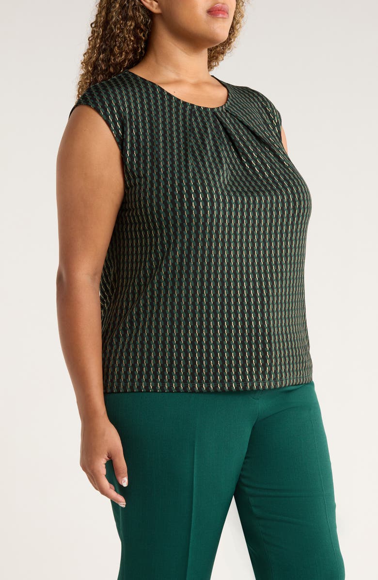 KASPER Pleat Neck Sleeveless Top, Alternate, color, Evergreen Multi