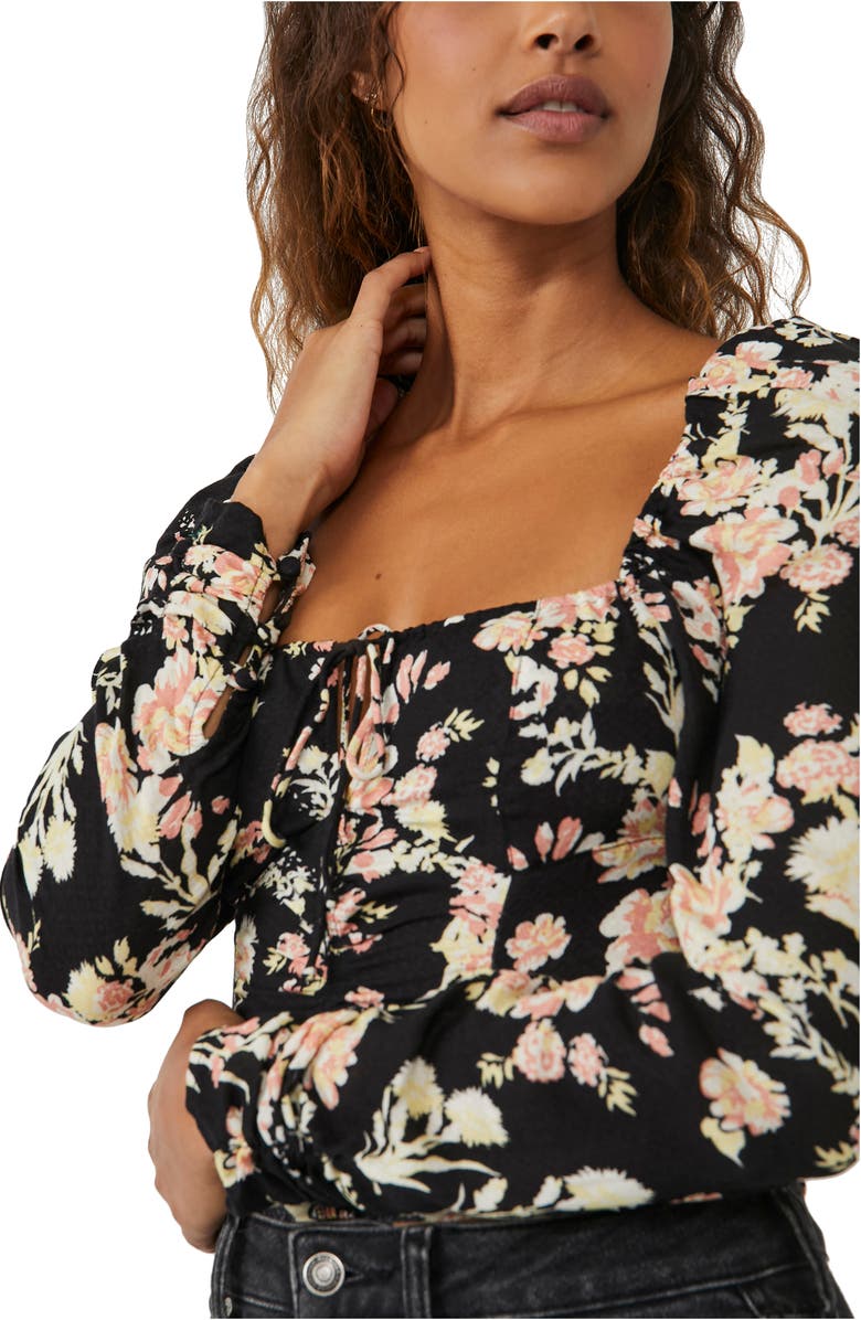 Free People Hilary Print Keyhole Neck Top, Alternate, color, Black Combo
