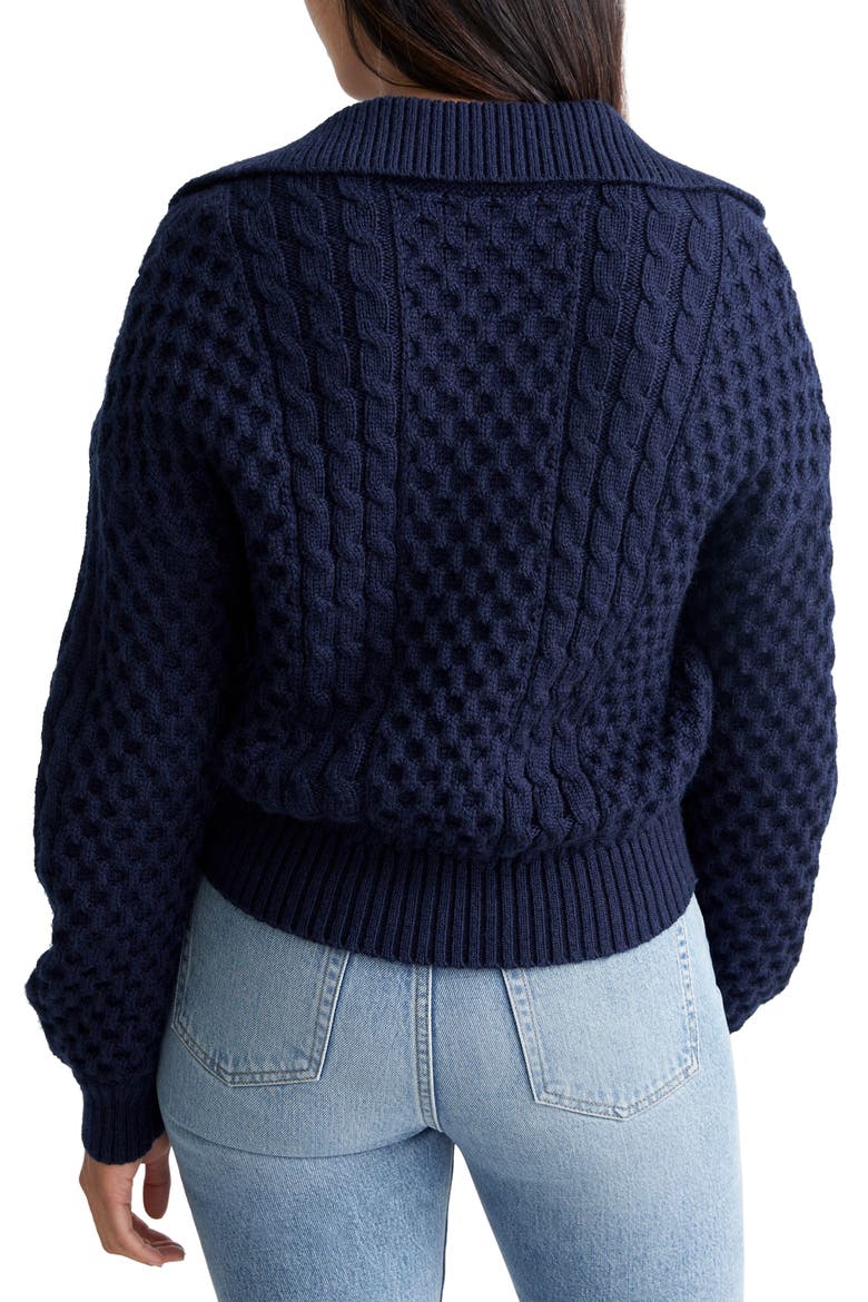 Cable Knit Merino Wool Polo Sweater, Alternate, color, NAVY