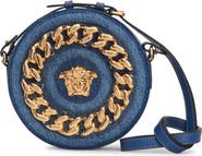 Versace La Medusa Chain Round Denim Crossbody Camera Bag