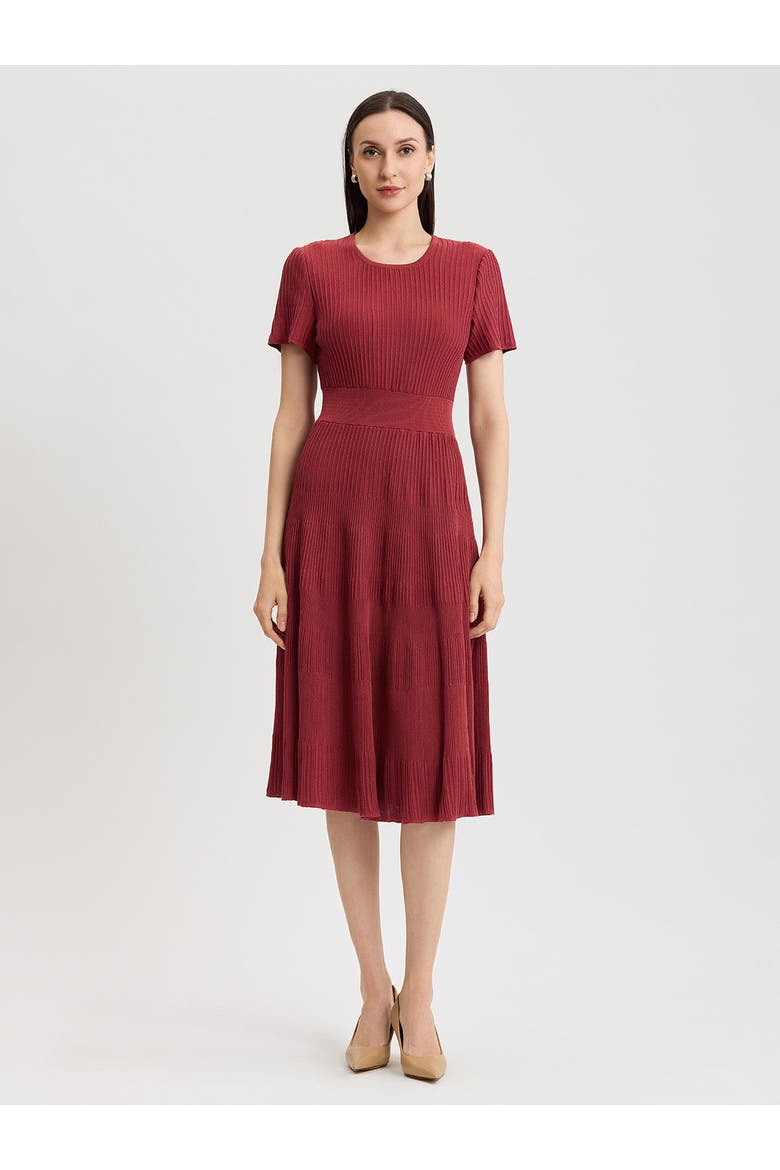 Fit & Flare Tonal Ribbed Soft Knit Midi Dress, Main, color, Russet