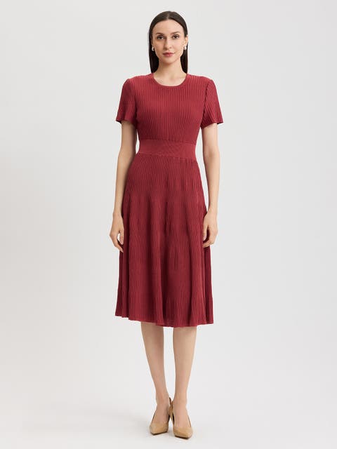 Fit & Flare Tonal Ribbed Soft Knit Midi Dress