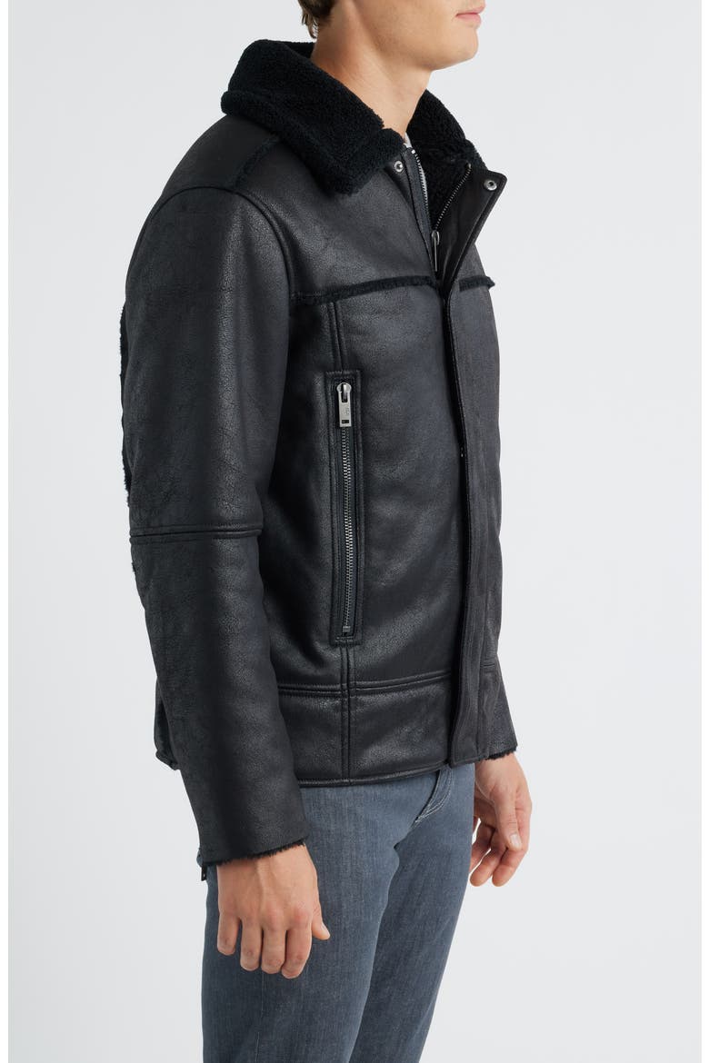 Thayden Luxefluff Faux Leather Jacket with Faux Shearling Collar, Alternate, color, BLACK
