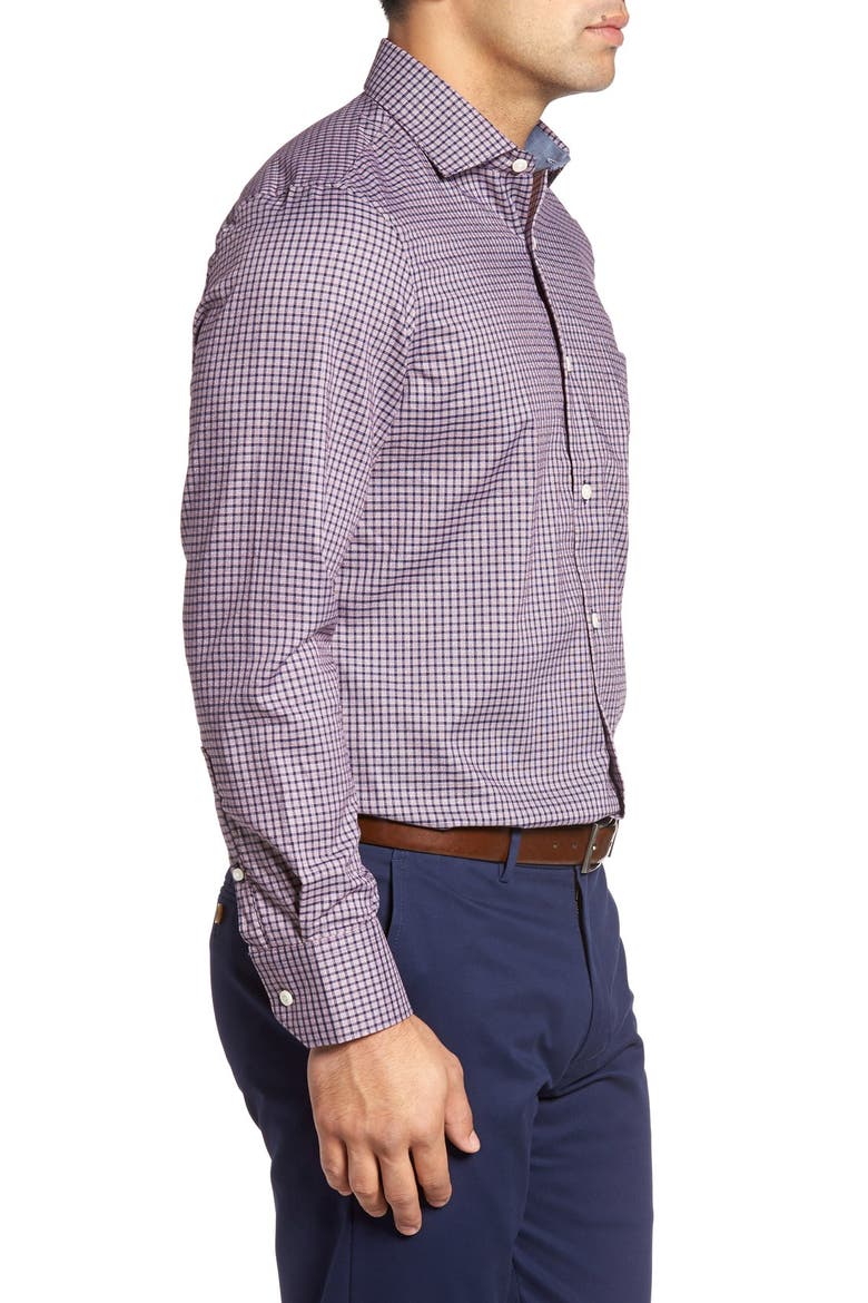Nordstrom Men's Shop No-Iron Crepe Check Sport Shirt, Alternate, color, BURGUNDY THORN NAVY CREPE
