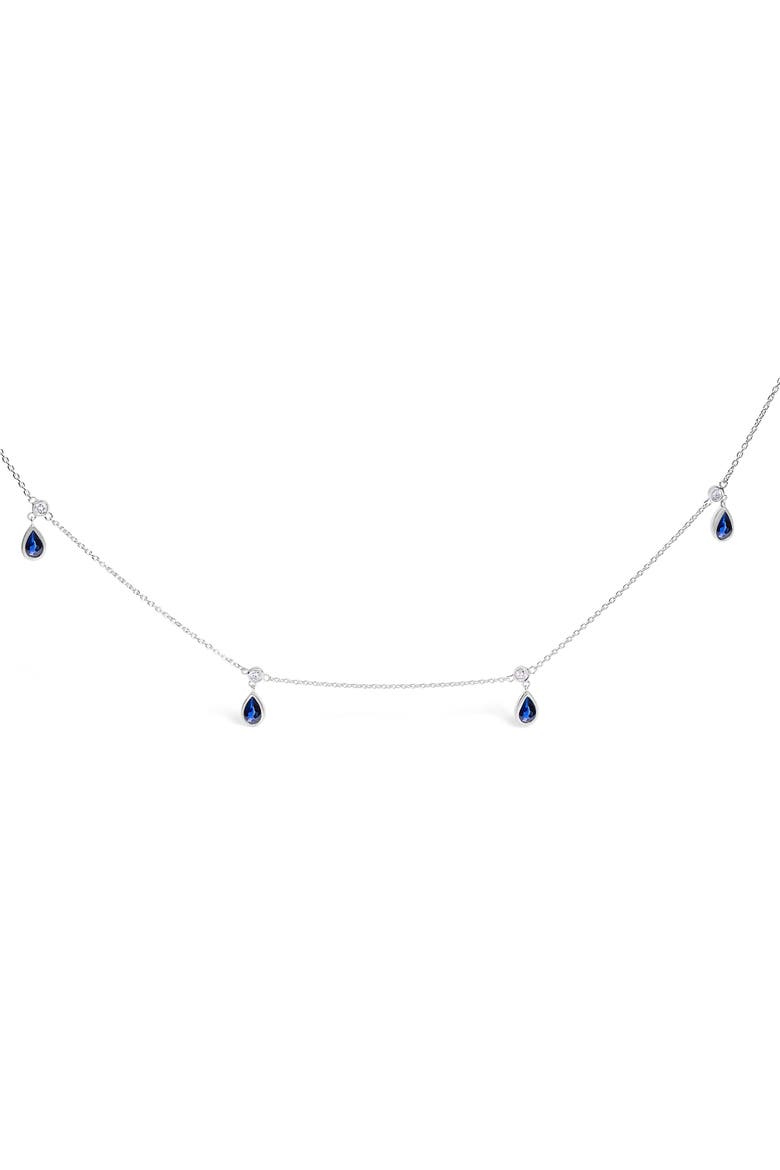 10K White Gold Dangling Blue Sapphire and Diamond Station Necklace, Main, color, White