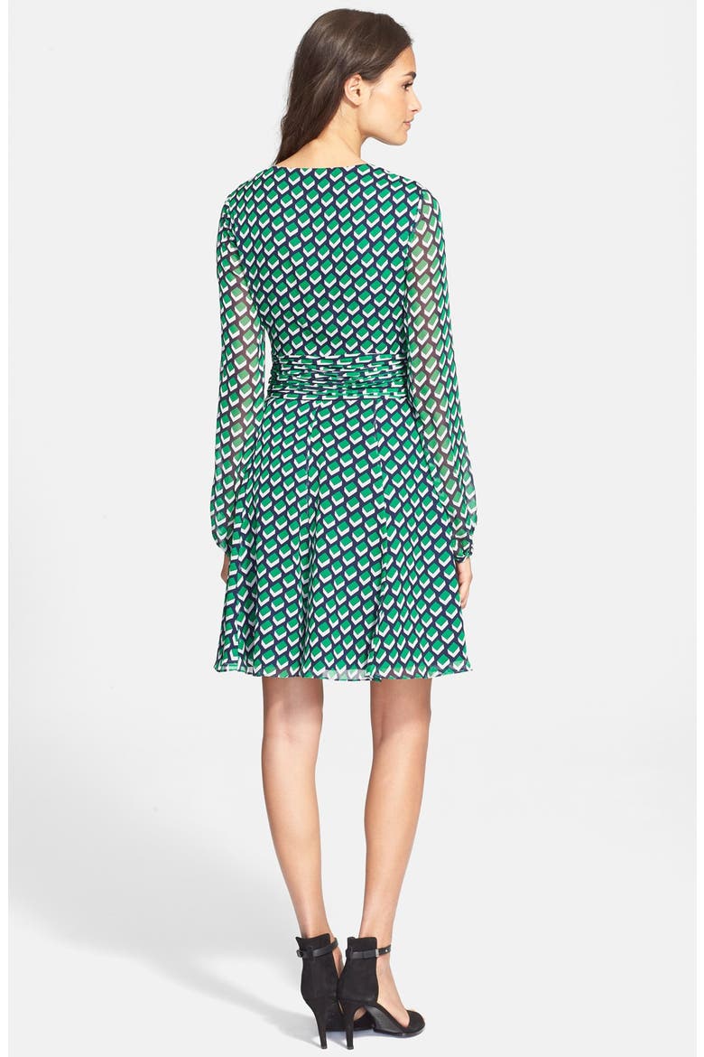 'Ashlynn' Cube Print Silk Dress, Alternate, color, BRICKS GREEN
