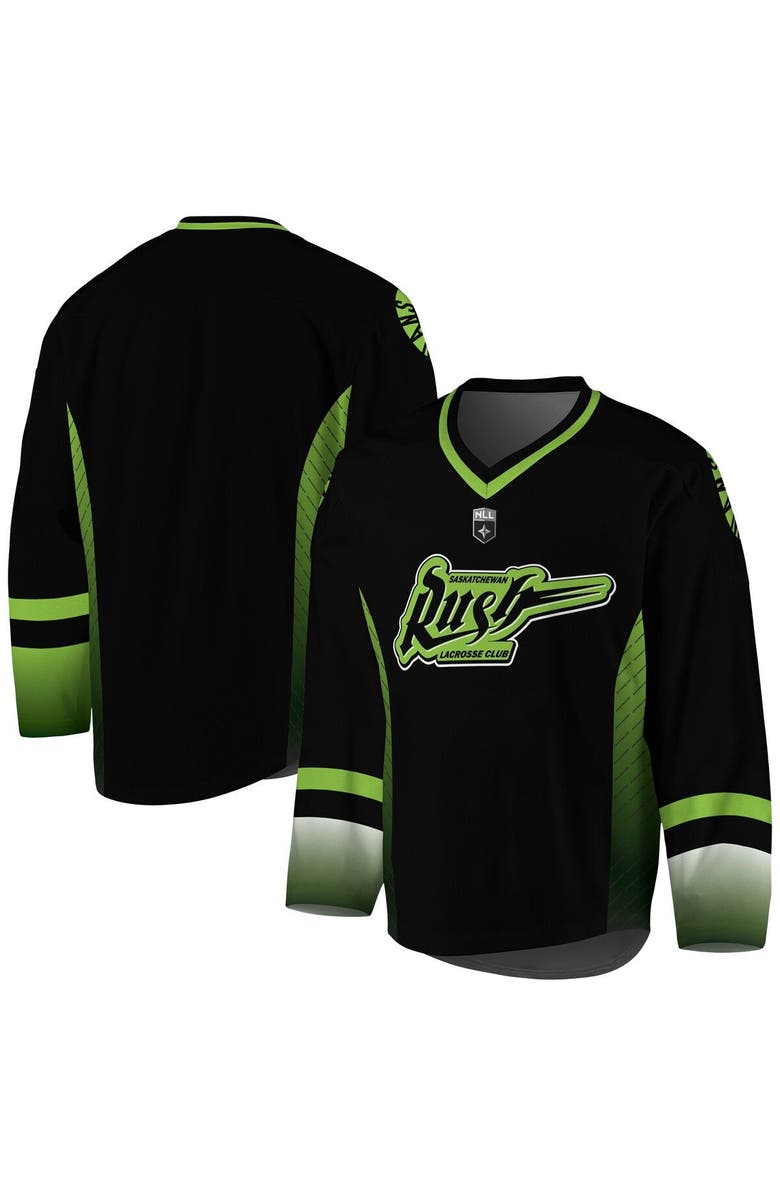 ADPRO Sports Men's Black/Kelly Green Saskatchewan Rush Replica Jersey, Main, color, Black