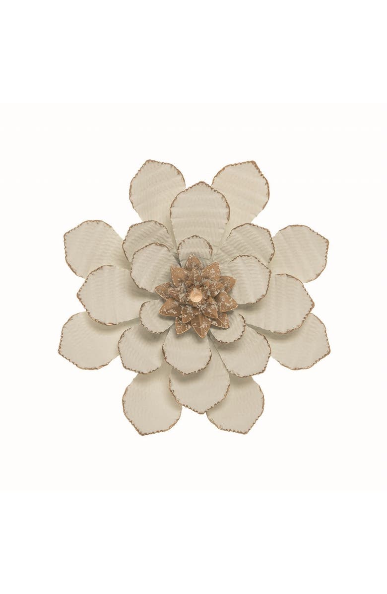 Foreside Home and Garden 8.75 x 8.75 inch White Metal Layered Flower Wall Décor, Main, color, White