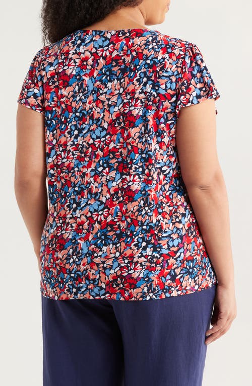 Jones New York Floral Flutter Sleeve Top In Coral Sun Multi