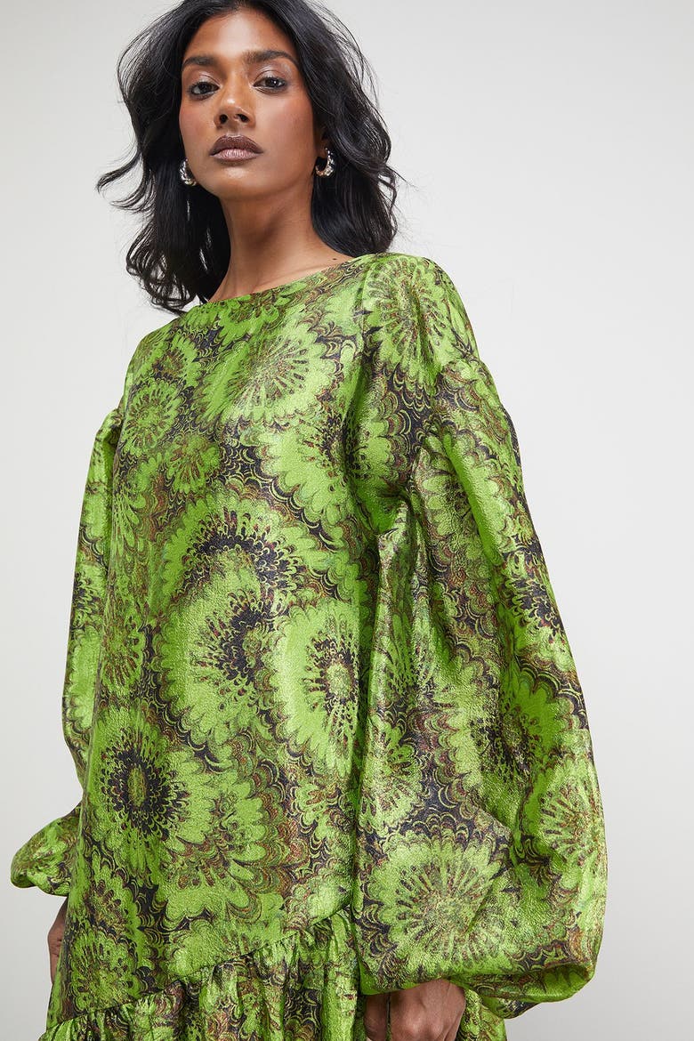 Asymmetric Seam Volume Sleeve Midi Dress, Alternate, color, Floral