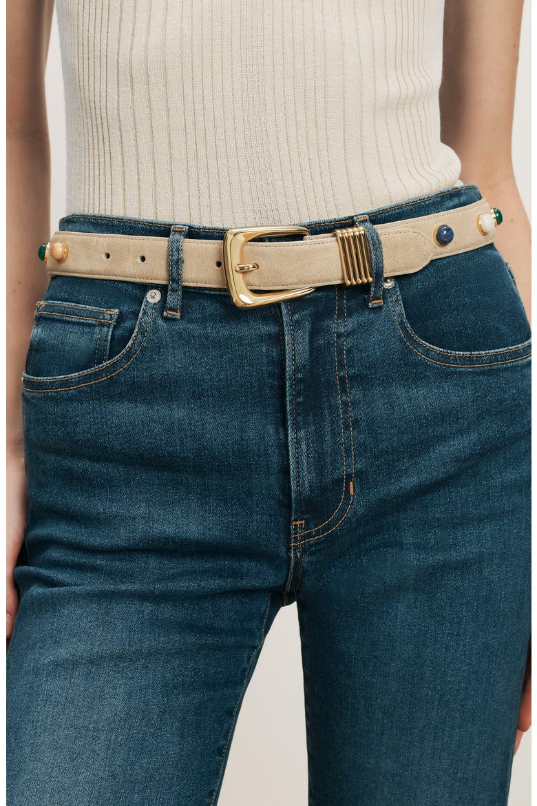 Arch Stone Embellished Suede Belt, Alternate, color, STONE KHAKI