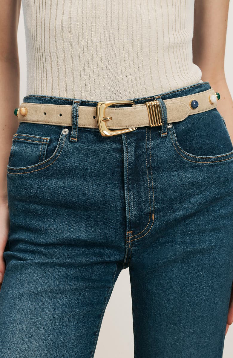 Veronica Beard Arch Stone Embellished Suede Belt, Alternate, color, Stone Khaki