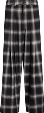 LU'U DAN Triple Pleat Ombré Check Wide Leg Flannel Pants