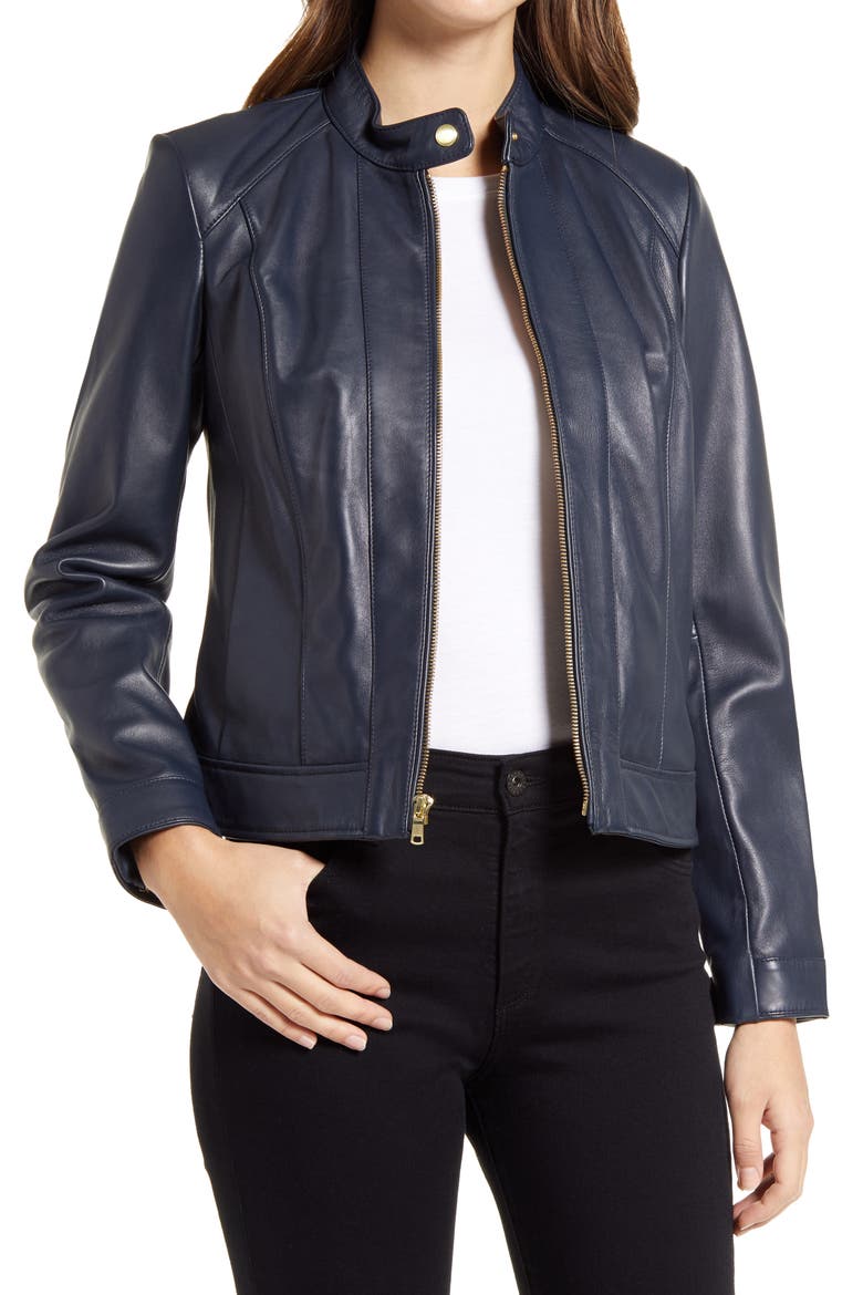 Lambskin Leather Jacket, Main, color, NAVY