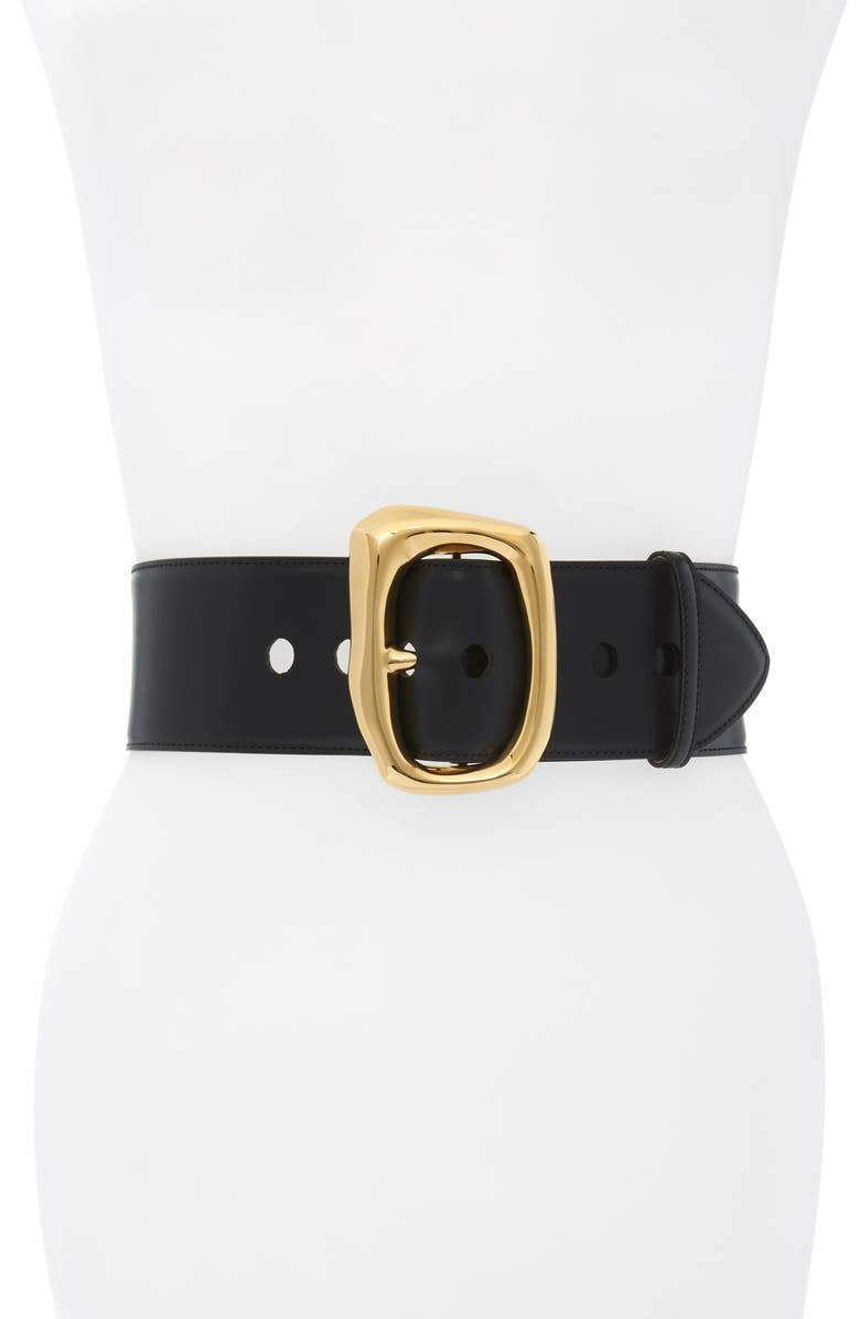 McQueen Alexander McQueen Molten Metal Buckle Leather Belt, Main, color,