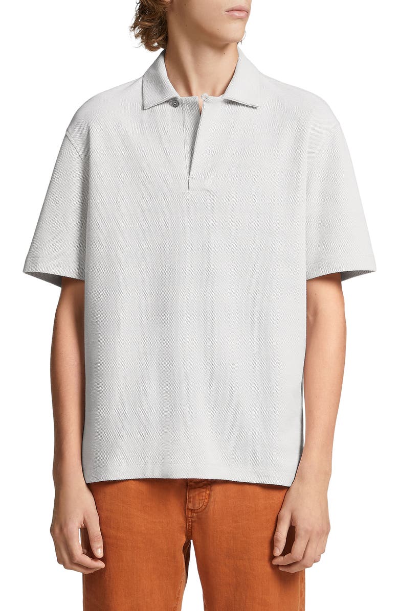 ZEGNA Honeycomb Short Sleeve Cotton Polo, Main, color, Oatmeal