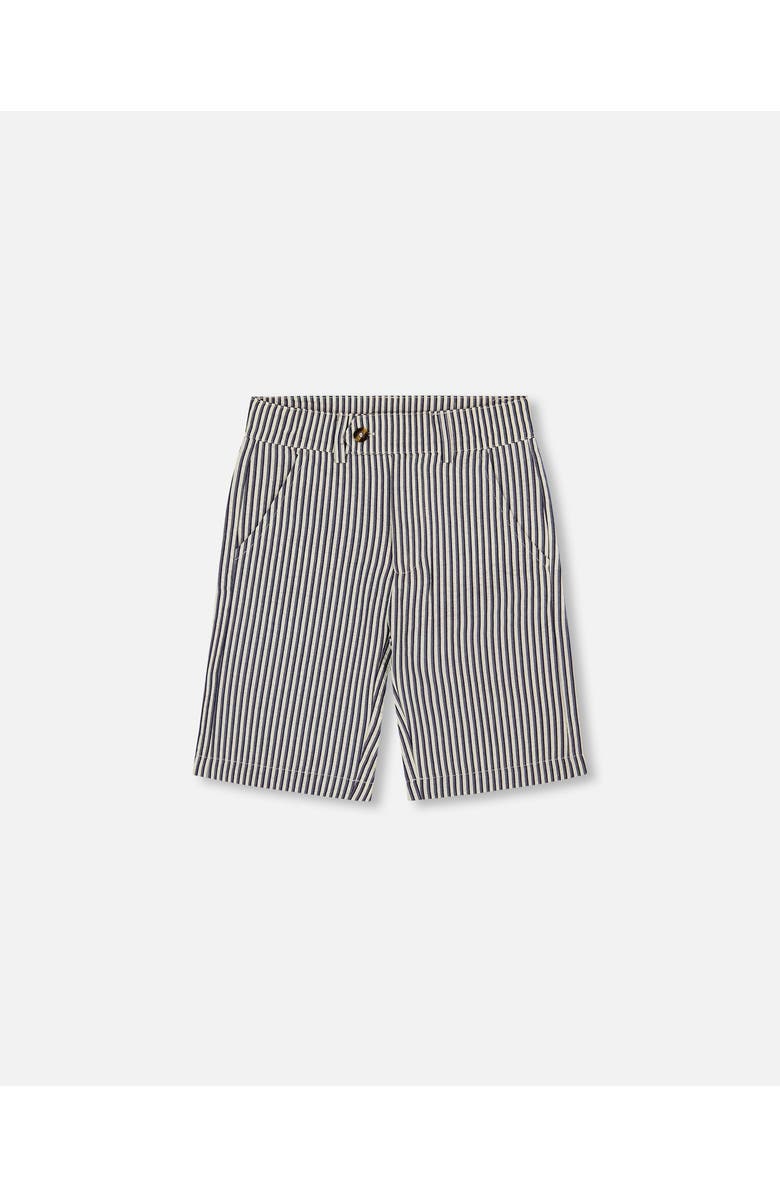 Deux par Deux Little Boy's Slant Pocket Bermuda Shorts Navy Blue Striped, Main, color, 