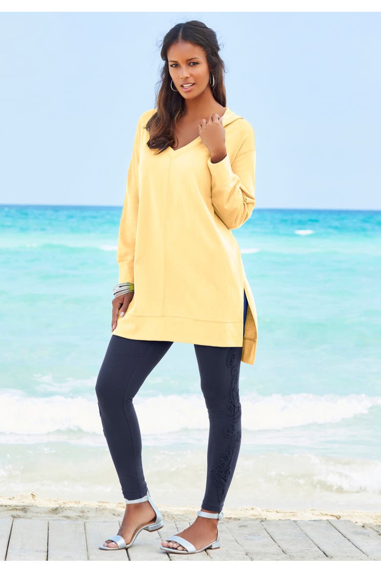 French Terry Tunic Hoodie, Alternate, color, BLACK ACID TIE DYE