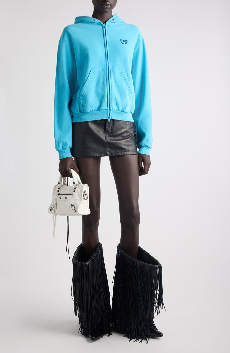 Balenciaga Laurel Embroidered Full Zip Dry Fleece Hoodie, Alternate, color, Azure/ Navy