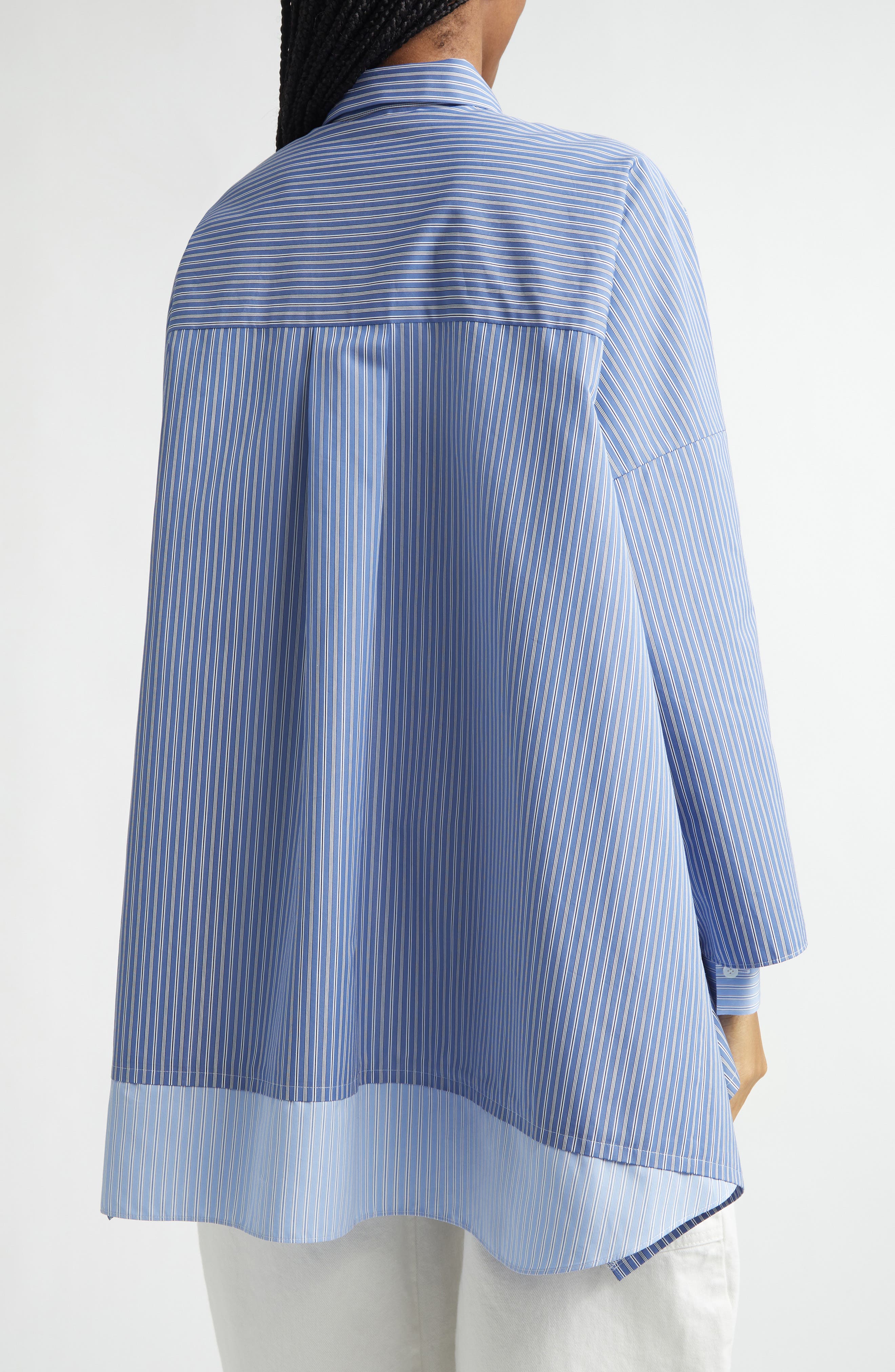 Mixed Stripe Oversize Poplin Button-Up Shirt - image 2