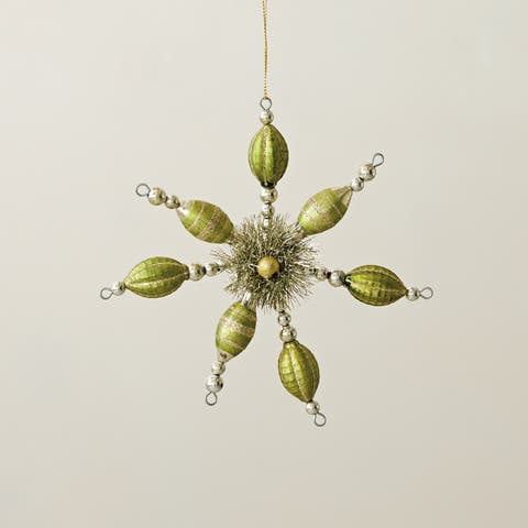 Glass Snowflake Ornament with Beaded Detailing