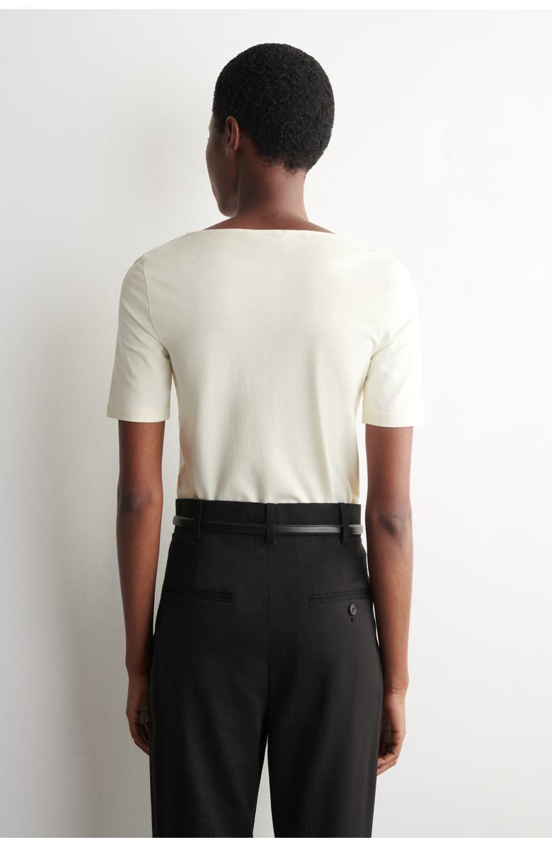 COS Slim Scoop-Neck Cotton T-Shirt, Alternate, color, Ivory