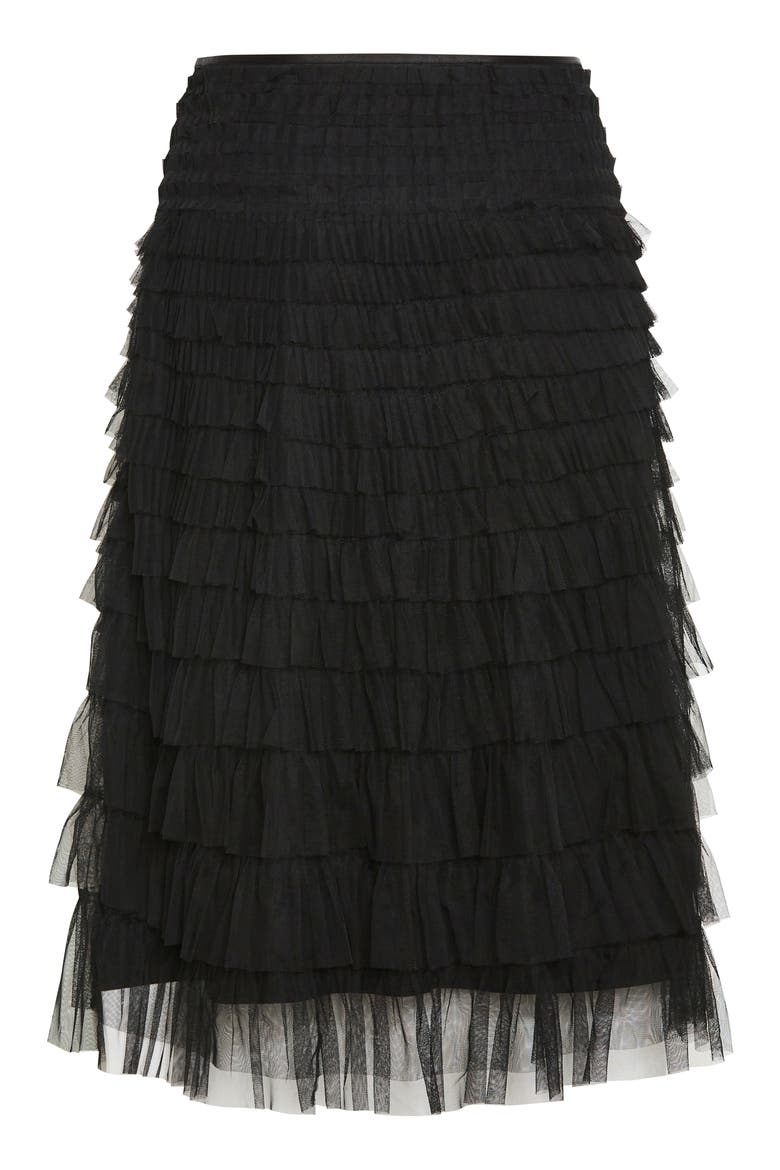 Averi Tiered Tulle Midi Skirt, Alternate, color, BLACK