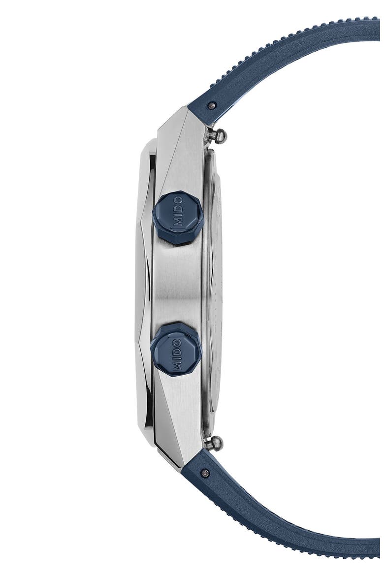 Multifort 8 Two Crowns Automatic Rubber Strap Watch, 40mm, Alternate, color, BLUE