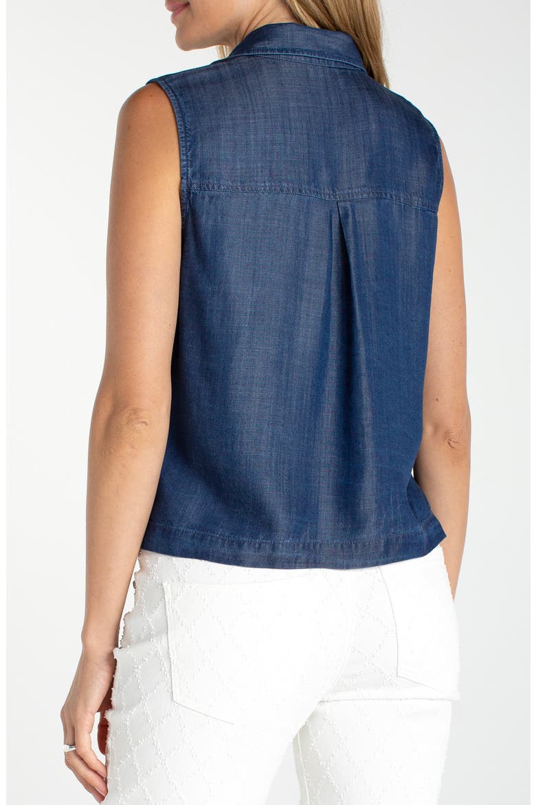 Pocket Sleeveless Crop Denim Shirt, Alternate, color, SERENE DARK