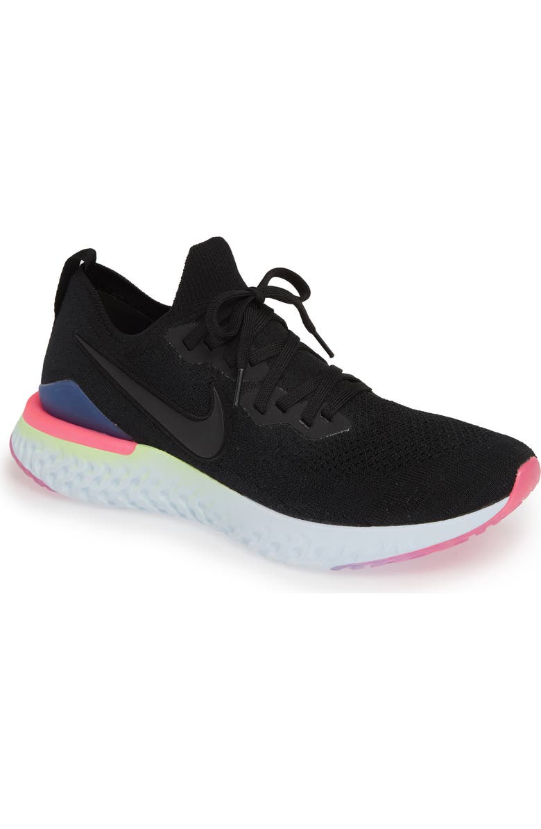 Nike Epic React Flyknit 2 Running Shoe, Main, color, Black/ Sapphire/ Lime Blast
