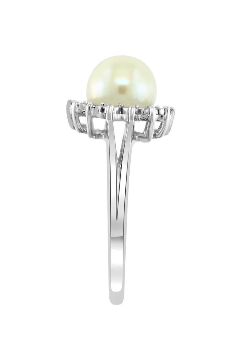 Sterling Silver Freshwater Pearl & Diamond Halo Ring, Alternate, color, WHITE
