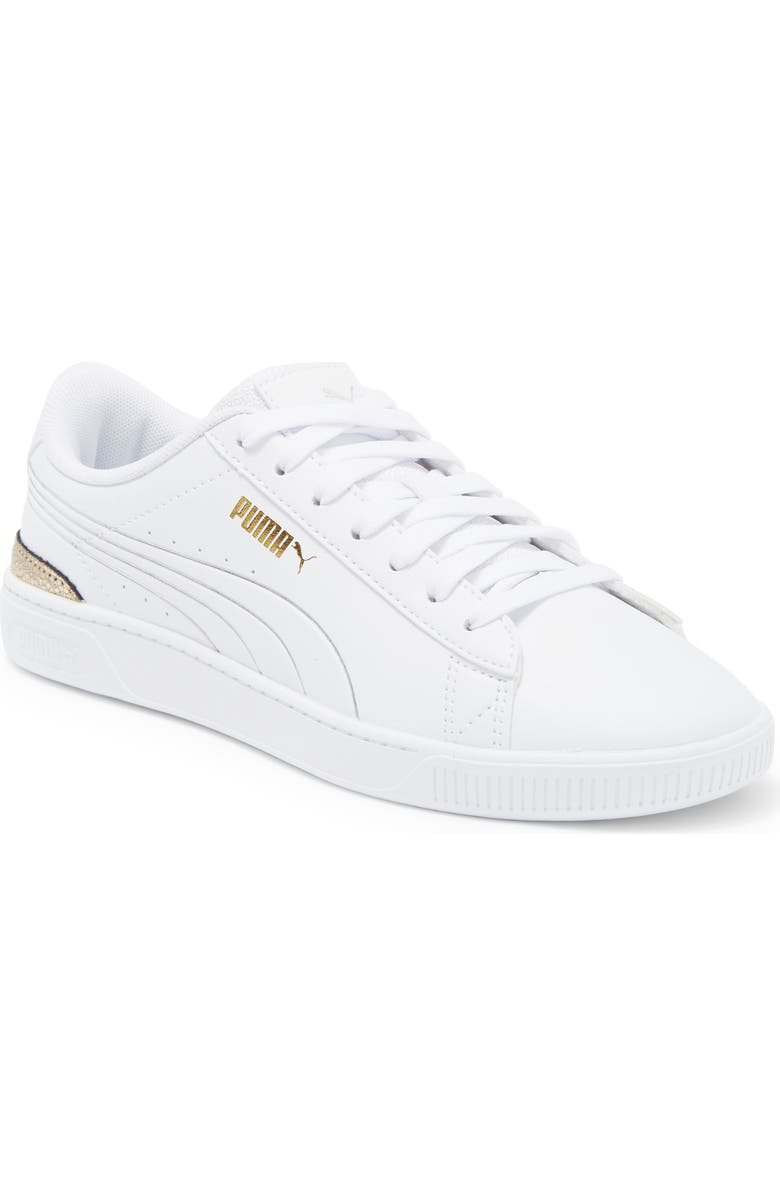 PUMA Vikky V3 Metallic Sneaker, Main, color, Puma White-Puma Gold-Silver