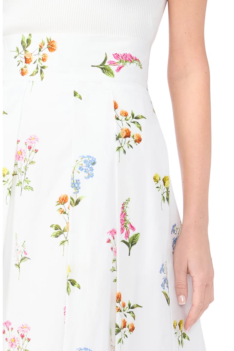 Rihana Pleated Floral Cotton Midi Skirt, Alternate, color, VANILLA ICE