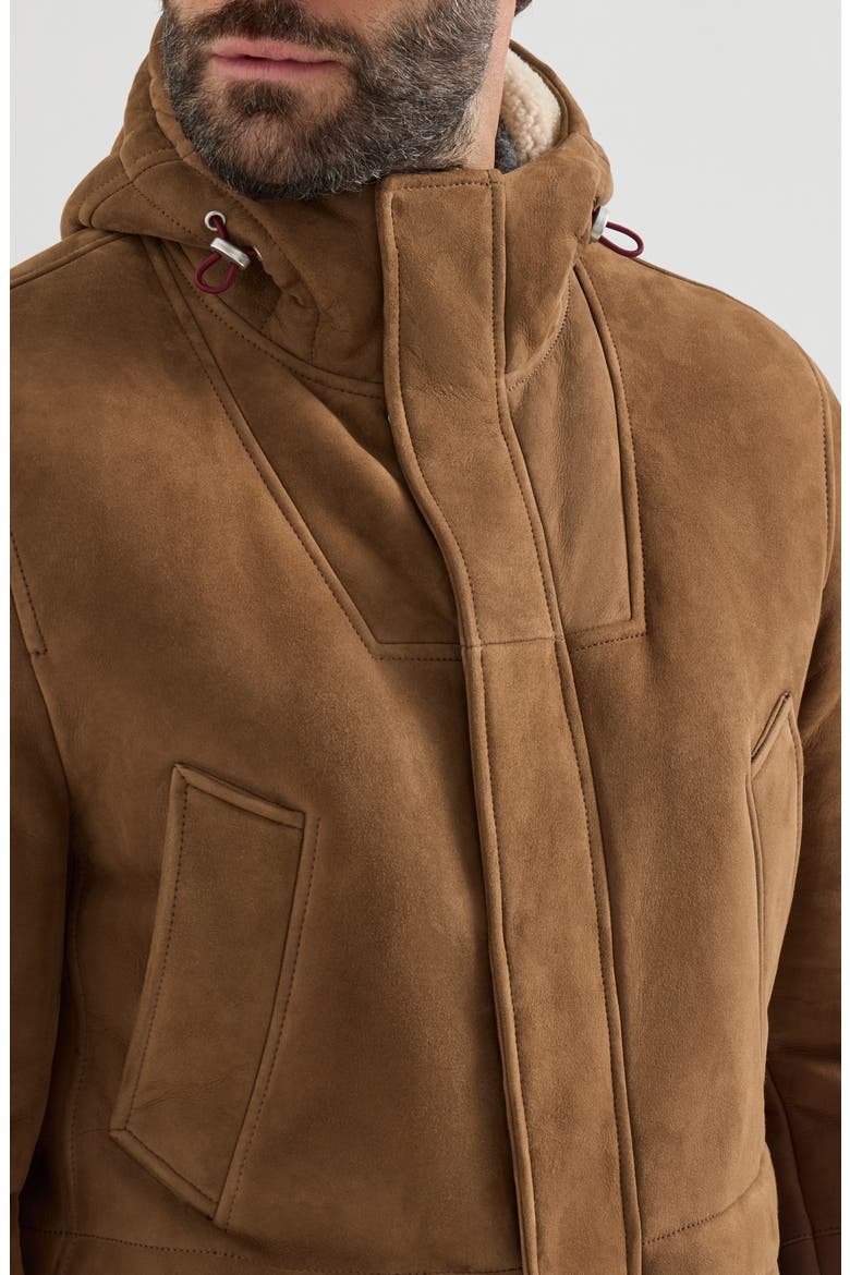 Suede curly shearling parka, Alternate, color, Brown