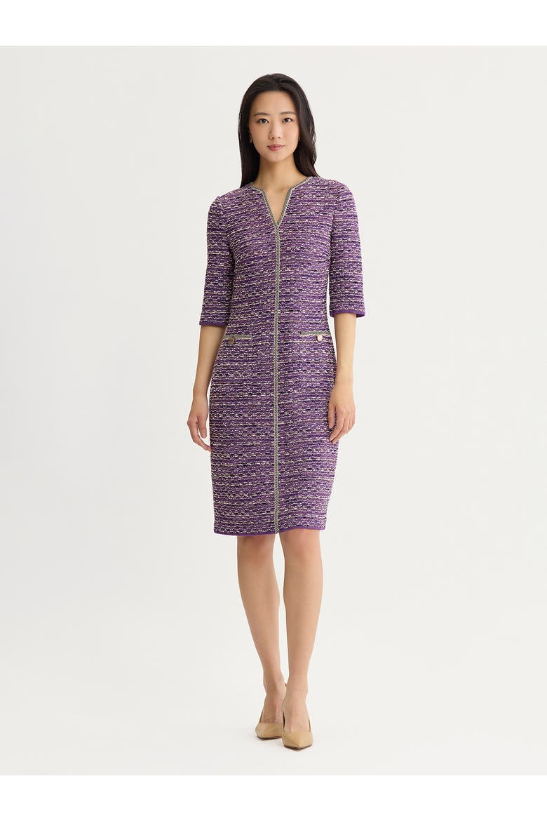 Lurex Eyelash Ribbon Knit Sheath Dress, Main, color, Fresh Purple/Biscotti/Black