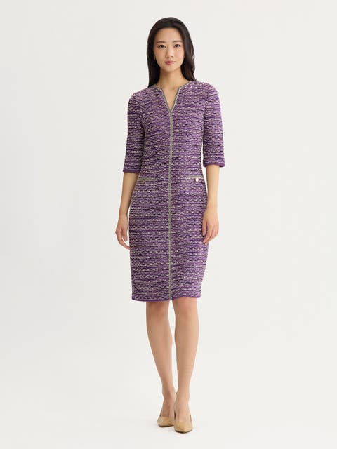 Lurex Eyelash Ribbon Knit Sheath Dress