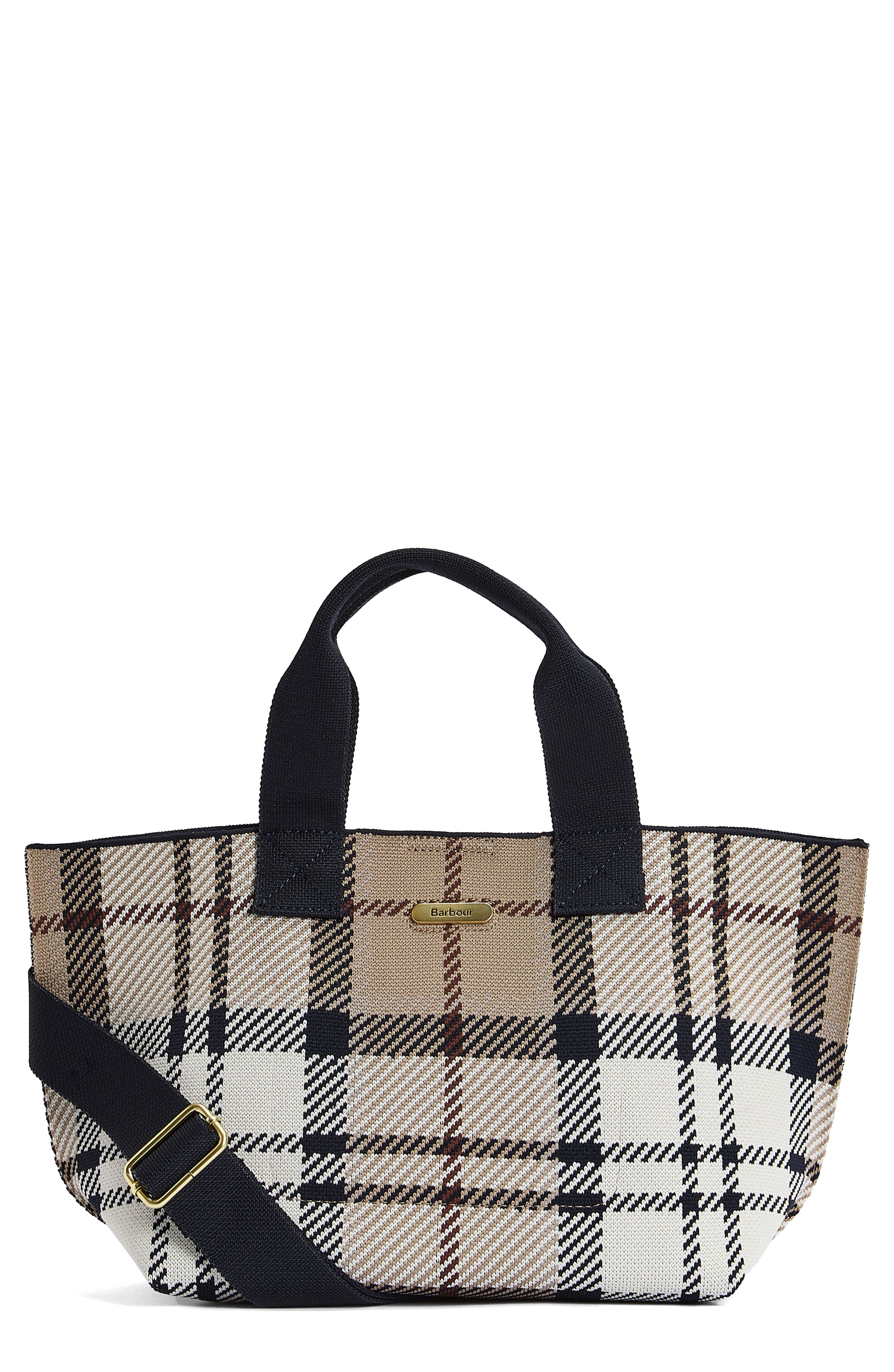 Barbour Layla Tartan Mini Tote Bag, Main, color, Rosewood Tartan